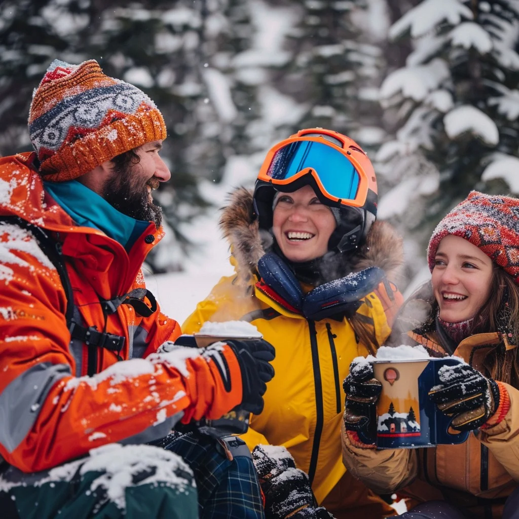 The thrill of winter activities in which people can have nice coffees outdoors.